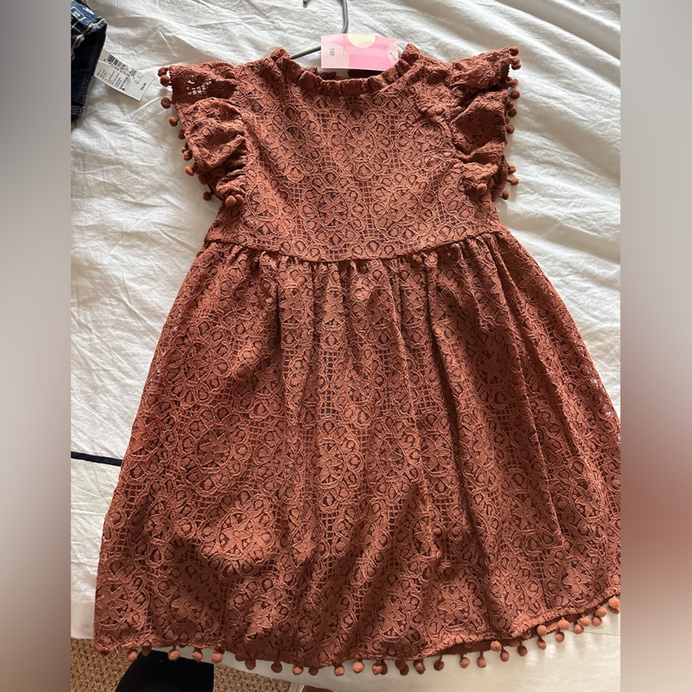 Brown/Copper Lace Pom Pom Flutter Sleeve Princess